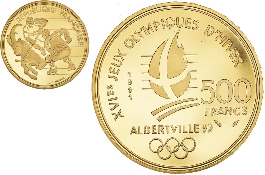 Coin, France, Albertville 92, Hockey Sur Glace, 500 Francs, 1991, Paris