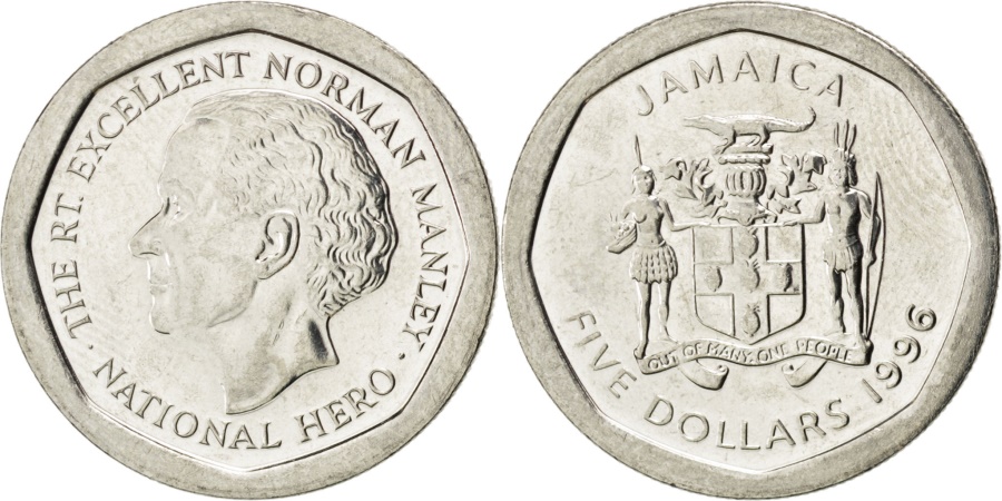 JAMAICA 5 Dollars 1996 British Royal Mint KM 163 Nickel Plated 