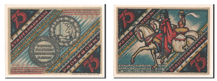 World Coins - Germany, Paderborn Stadt, 75 Pfennig, 1921, UNC(64), Mehl #1043.3