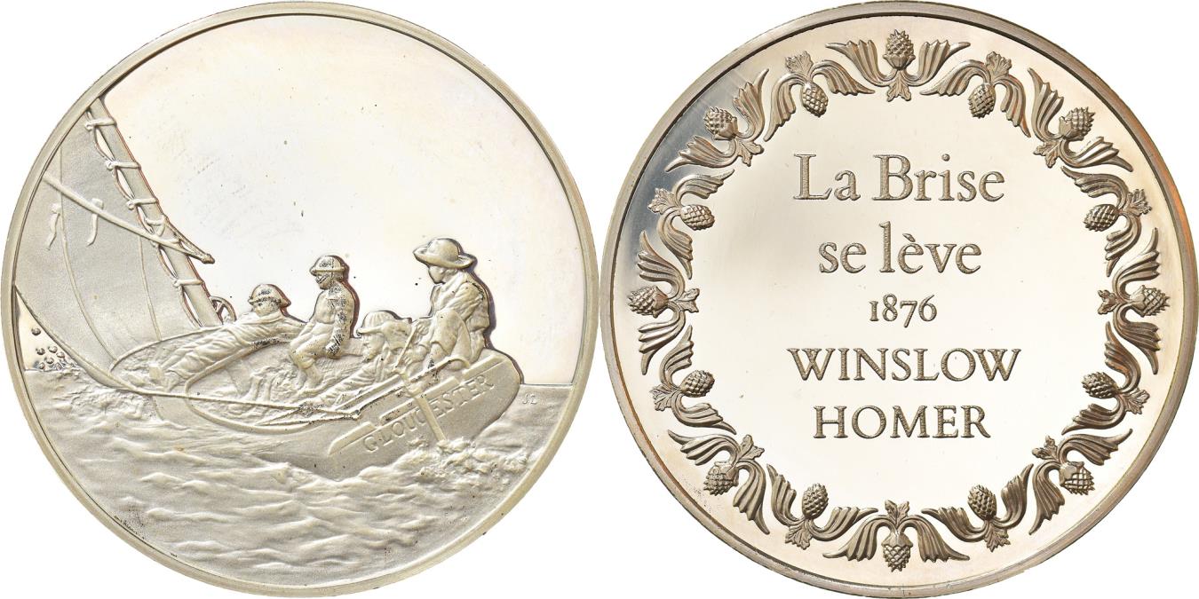 Franklin Mint フランスの 銀貨 La Brise se lève France, Medal, Peinture, La Brise se Lève, Winslow Homer, , Silver