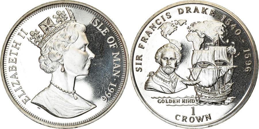 Coin, Isle of Man, Elizabeth II, Crown, 1996, Pobjoy Mint, Sir Francis ...