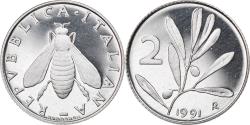 World Coins - Coin, Italy, 2 Lire, 1991, Rome, Proof, , Aluminum, KM:94