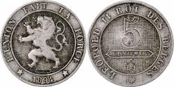 World Coins - Belgium, Leopold II, 5 Centimes, 1894, Brussels, Copper-nickel,
