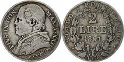 World Coins - ITALIAN STATES, PAPAL STATES, Pius IX, 2 Lire, 1867, Rome, Silver,