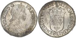 World Coins - France, Louis XIV, 1/2 Écu à la mèche longue, 1651, Bayonne, Silver