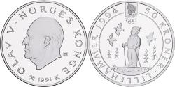 World Coins - Norway, Olav V, 50 Kroner, 1991, Kongsberg, Silver, , KM:432
