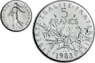 World Coins - Coin, France, Semeuse, 5 Francs, 1983, Monnaie de Paris, série FDC,