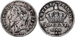 World Coins - France, Napoleon III, 20 Centimes, 1866, Strasbourg, Silver,
