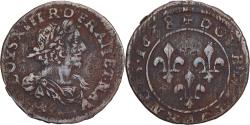 World Coins - France, Louis XIII, Double Tournois, 1638, Axe Loire-Rhône, Copper,
