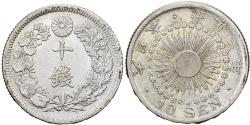 World Coins - Japan, Yoshihito, 10 Sen, Taishō Era, Yr. 3 (1914), Silver, EF(40-45)