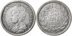 World Coins - Netherlands, Wilhelmina I, 25 Cents, 1918, Utrecht, Silver,
