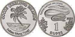 World Coins - COCOS (KEELING) ISLANDS, Rupee, Snake, 2023, Copper-nickel,