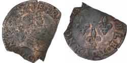 World Coins - France, Henri III, Double Tournois, 158[?], Poitiers, cut flan, Copper