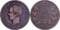 World Coins - Greece, George I, 10 Lepta, 1869, Strassburg, Copper, , KM:43