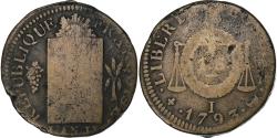 World Coins - France, Sol à la balance Françoise, 1793 / AN II, Limoges, Copper,