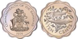 World Coins - Coin, Bahamas, Elizabeth II, 10 Cents, 1974, Franklin Mint, Proof,
