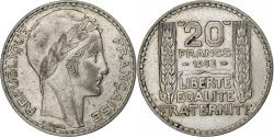 World Coins - France, 20 Francs, Turin, 1933, Paris, Rameaux courts, Silver,