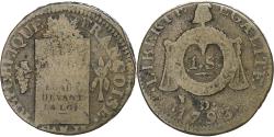 World Coins - France, Sol à la balance Françoise, 1793 / AN II, Dijon, Métal de cloche