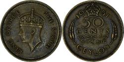 World Coins - Ceylon, George VI, 50 Cents, 1951, Nickel-brass, , KM:123