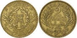 World Coins - Tunisia, Anonymous, 2 Francs, 1364/1945, Paris, Aluminum-Bronze,