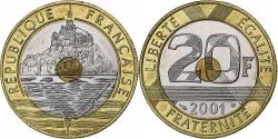 World Coins - France, 20 Francs, Mont Saint Michel, 2001, Pessac, Bimetallic,