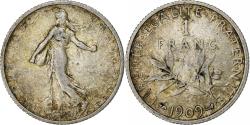 World Coins - Coin, France, Semeuse, Franc, 1909, Paris, 1 Franc, , Silver, KM:844.1