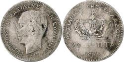 World Coins - Greece, George I, 20 Lepta, 1874, Paris, Silver,