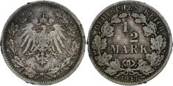 World Coins - GERMANY - EMPIRE, 1/2 Mark, 1917, Berlin, Silver, , KM:17