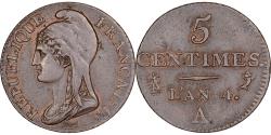 World Coins - France, 5 Centimes, Dupré, AN 4, Paris, Small module, Copper,