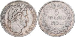 World Coins - France, 5 Francs, Louis-Philippe, 1841, Strasbourg, Silver,
