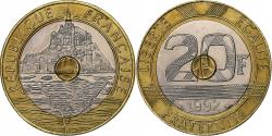 World Coins - France, 20 Francs, Mont Saint-Michel, 1992, MDP, V Ouvert, 4 Rangées