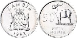 World Coins - Zambia, 50 Ngwee, 1992, British Royal Mint, Nickel plated steel,