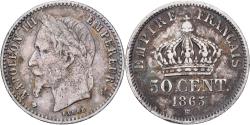 World Coins - France, Napoleon III, 50 Centimes, 1865, Strasbourg, Silver,