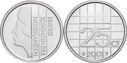World Coins - Netherlands, Beatrix, 25 Cents, 2001, Utrecht, Nickel, , KM:204