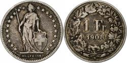 World Coins - Switzerland, Franc, 1908, Bern, Silver, , KM:24