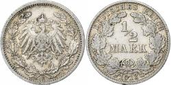 World Coins - GERMANY - EMPIRE, Wilhelm II, 1/2 Mark, 1913, Stuttgart, Silver,