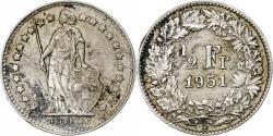 World Coins - Switzerland, 1/2 Franc, 1951, Bern, Silver, , KM:23
