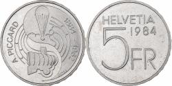 World Coins - Switzerland, 5 Francs, Auguste Piccard, 1984, Bern, Copper-nickel,