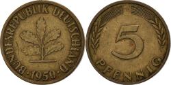 World Coins - GERMANY - FEDERAL REPUBLIC, 5 Pfennig, 1950, Hambourg, Brass Clad Steel