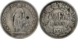 World Coins - Switzerland, 1/2 Franc, 1909, Bern, Silver, , KM:23