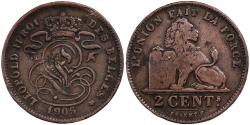World Coins - Belgium, Leopold II, 2 Centimes, 1905, Copper, , KM:35.1
