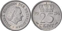 World Coins - Netherlands, Juliana, 25 Cents, 1954, Nickel, , KM:183