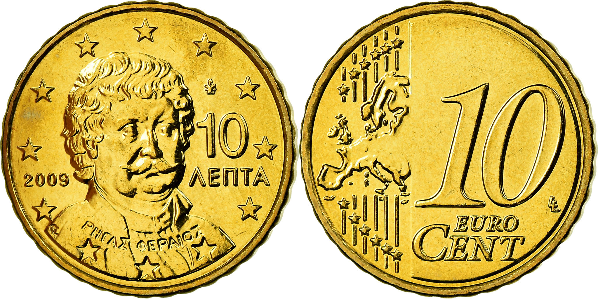 Greece, 10 Euro Cent, 2009, , Brass, KM:211 | European Coins