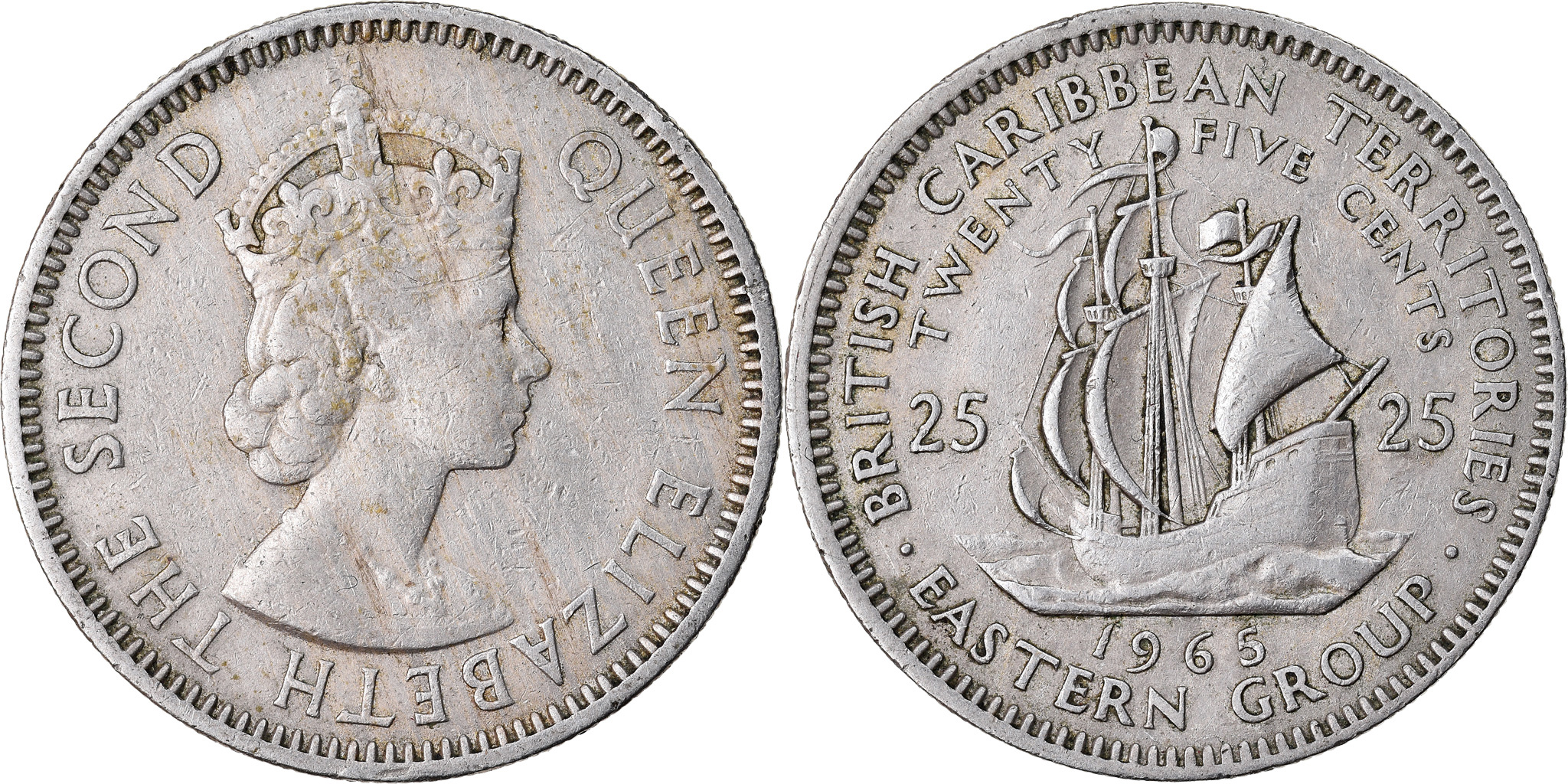 Coin East Caribbean States Elizabeth II 25 Cents 1965 North