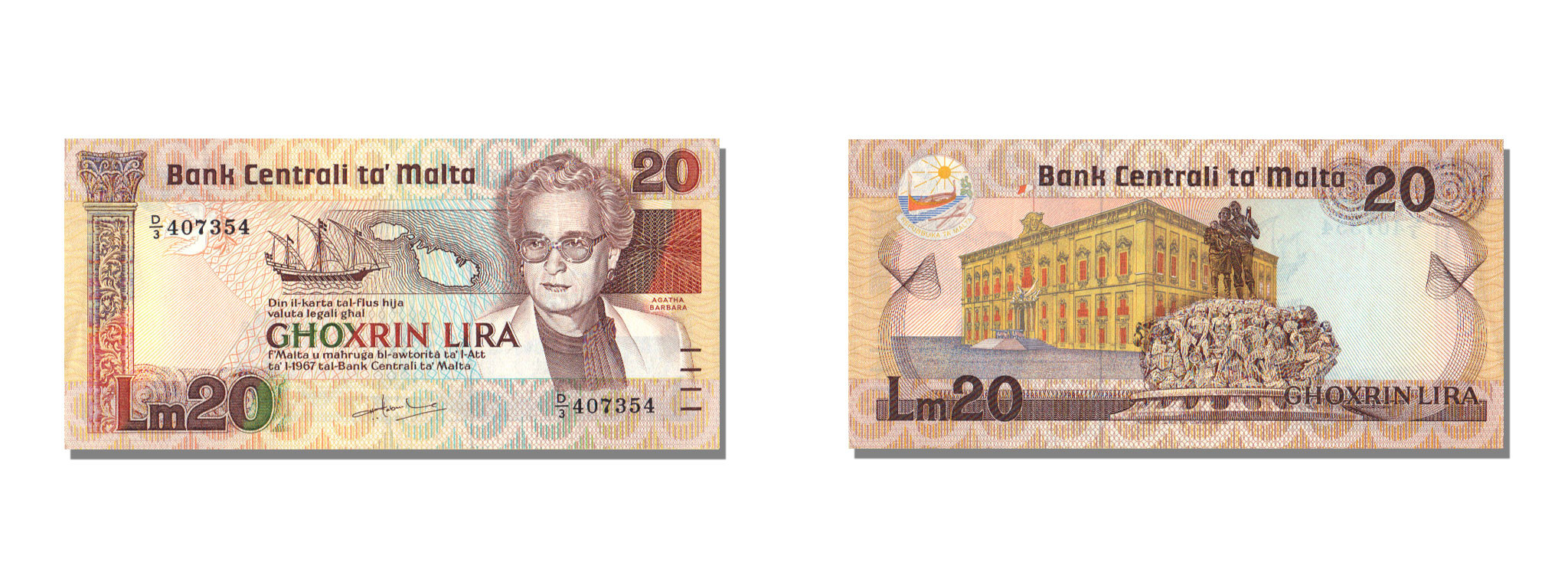 Banknote, Malta, 20 Lira, UNC(65-70) | World Paper Money