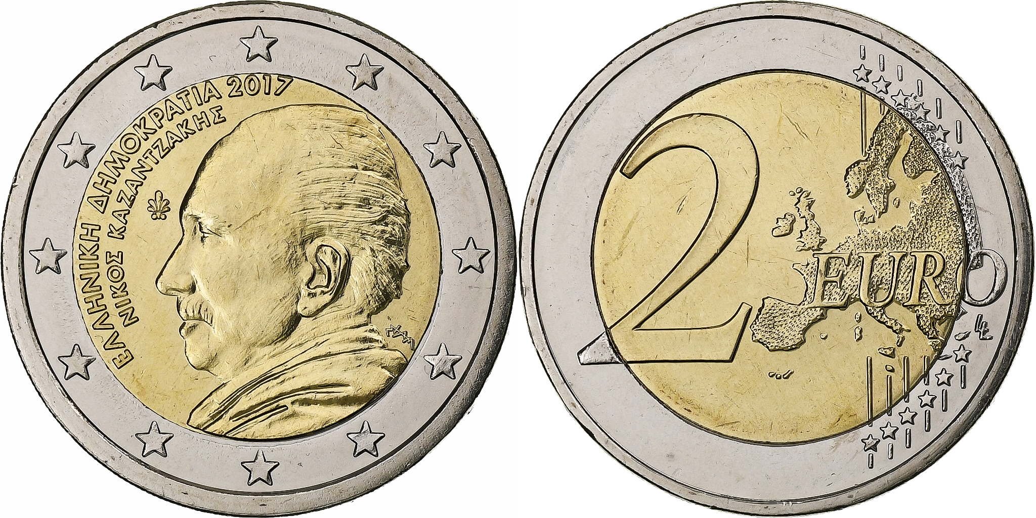 Greece, 2 Euro, Nikos Kazantzakis, 2017, Bi-Metallic, | European Coins