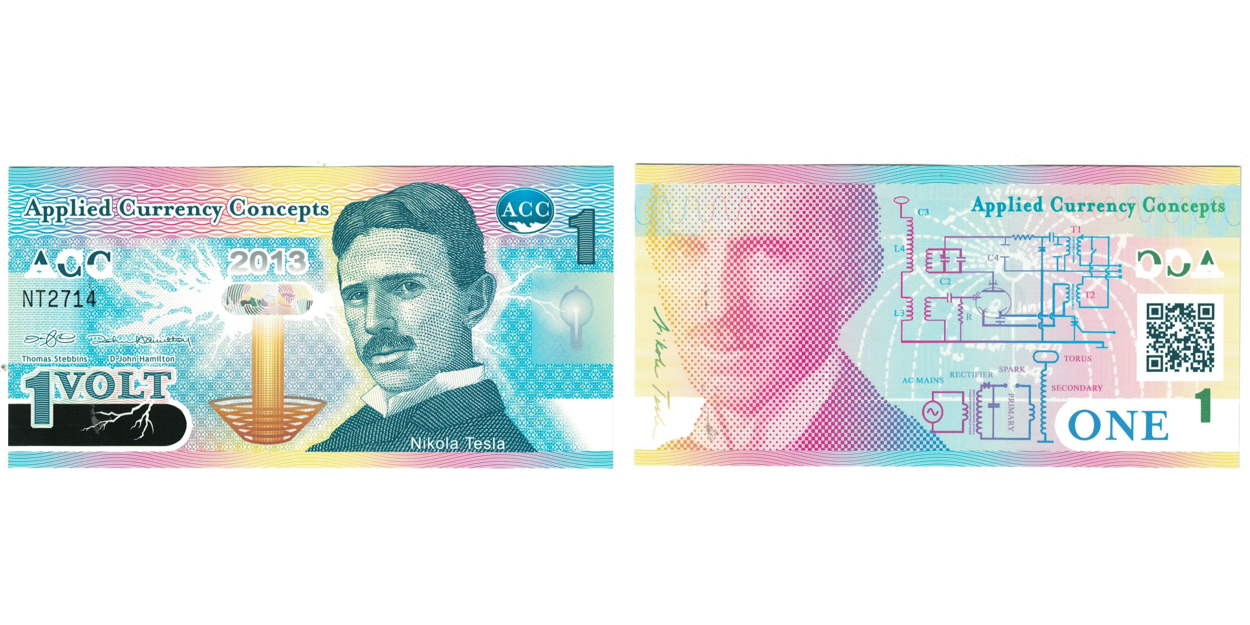Banknote, United States, 2013, 1 VOLT NIKOLA TESLA, UNC(65-70)