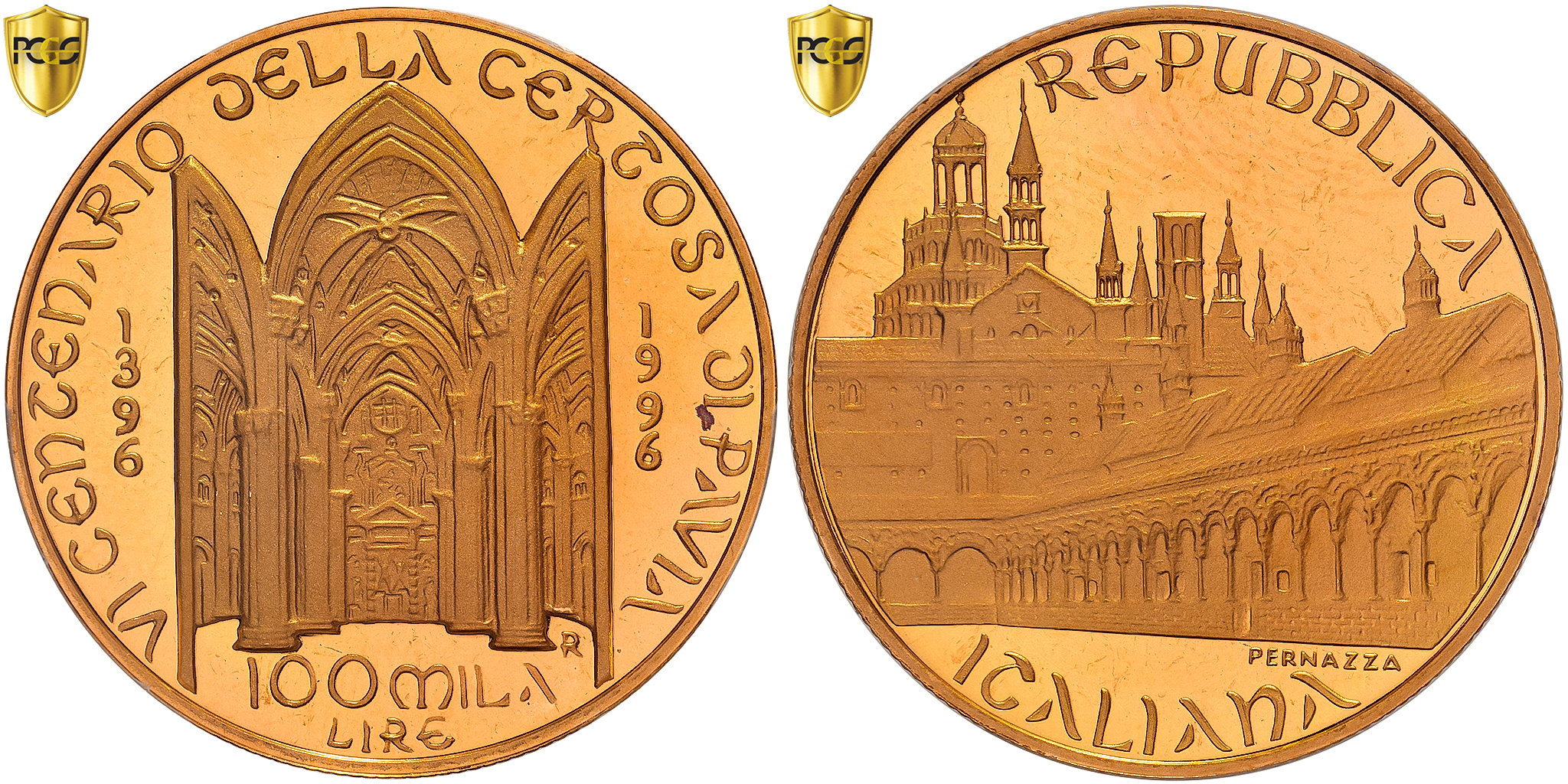 Italy, 100000 Lire, Certosa di Pavia, 1996, Rome, Proof, Gold, PCGS,