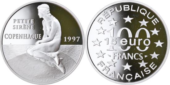 Coin, France, La petite sirène de Copenhague, 100 Francs-15 Euro, 1997
