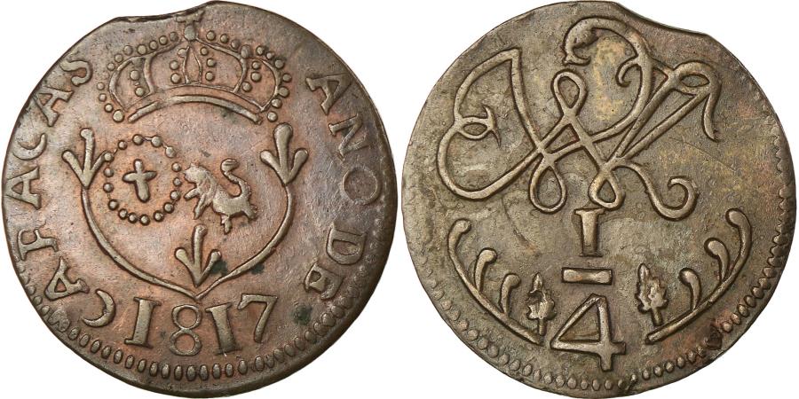 World Coins - Coin, Venezuela, CARACAS, Ferdinand VII, 1/4 Réal, 1817, Caracas,